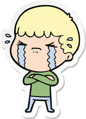 sticker of a cartoon man crying