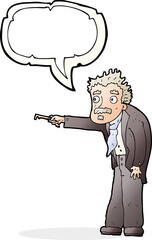 cartoon man trembling with key unlocking with speech bubble