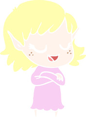 happy flat color style cartoon elf girl