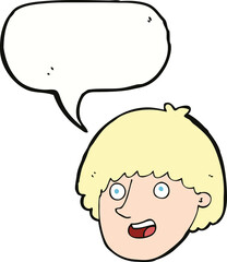 cartoon happy male face with speech bubble