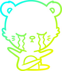 cold gradient line drawing crying cartoon bear