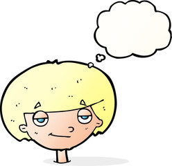 cartoon smug looking boy with thought bubble