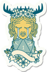 crying orc barbarian character face with natural one D20 roll sticker