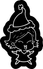 happy cartoon icon of a girl wearing santa hat