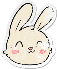 distressed sticker of a cartoon rabbit face