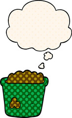 cartoon pot of earth and thought bubble in comic book style