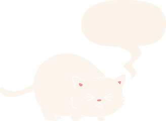 cartoon angry cat and speech bubble in retro style