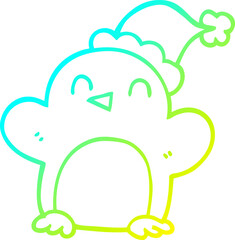 cold gradient line drawing cartoon penguin wearing christmas hat