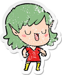 Fototapeta na wymiar distressed sticker of a cartoon elf girl