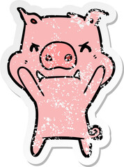 distressed sticker of a angry cartoon pig