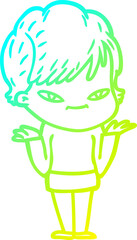 cold gradient line drawing cartoon happy woman