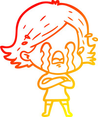 warm gradient line drawing cartoon woman crying