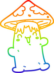 rainbow gradient line drawing cartoon mushroom character