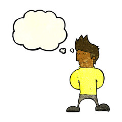 cartoon happy man with thought bubble