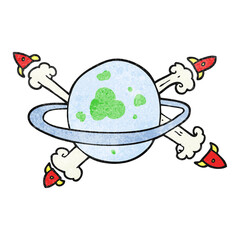 textured cartoon rockets leaving a planet