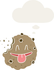 cartoon cookie and thought bubble in retro style