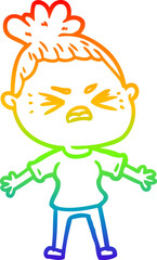 rainbow gradient line drawing cartoon angry woman