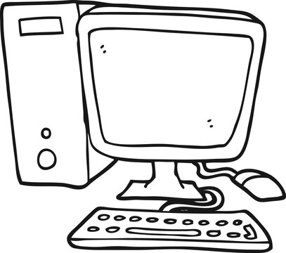 black and white cartoon desktop computer