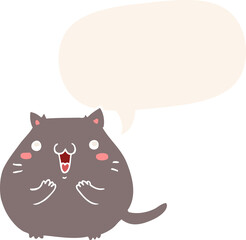 happy cartoon cat and speech bubble in retro style