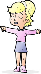 cartoon happy woman pointing