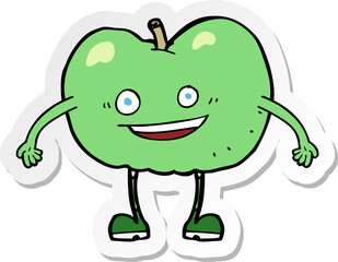sticker of a cartoon happy apple character