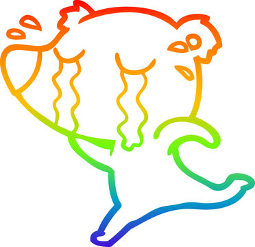 recommend clip art: rainbow gradient line drawing cartoon crying bear