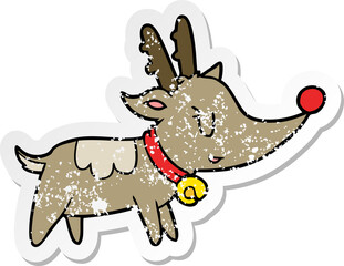 distressed sticker of a cartoon christmas reindeer