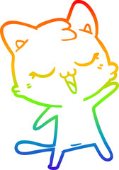 rainbow gradient line drawing happy cartoon cat