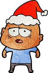 textured cartoon of a tired bald man wearing santa hat