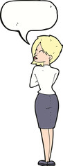 cartoon businesswoman ignoring with speech bubble