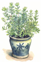 Botanical Watercolor Illustration of Baptisia in Pot. Generative AI