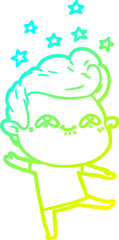 cold gradient line drawing cartoon excited man