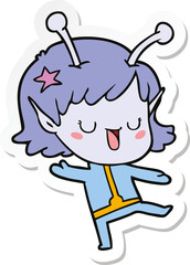 sticker of a happy alien girl cartoon