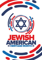 Jewish American Heritage Month. Jewish American contribution to the history United States. Celebrated annual in May. Star of David. Israel symbol. Vector poster, creative illustration