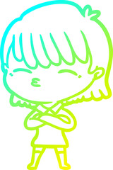 cold gradient line drawing cartoon woman