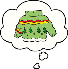 cartoon christmas jumper and thought bubble