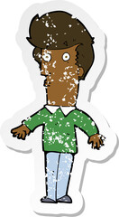 retro distressed sticker of a cartoon startled man