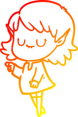 warm gradient line drawing happy cartoon elf girl