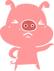 flat color style cartoon angry pig