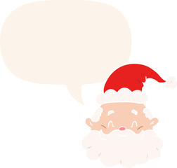 cartoon santa claus face and speech bubble in retro style