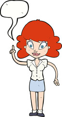 cartoon happy woman with idea with speech bubble