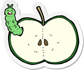 sticker of a cartoon bug eating apple