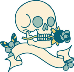 tattoo with banner of a skull
