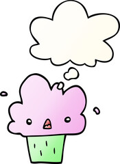 cartoon cupcake and thought bubble in smooth gradient style