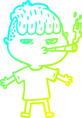 cold gradient line drawing cartoon man smoking