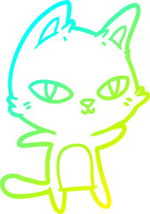 cold gradient line drawing cartoon cat staring