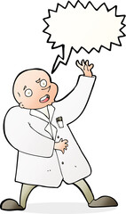 cartoon mad scientist with speech bubble