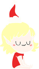 happy flat color illustration of a elf girl wearing santa hat