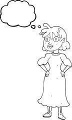 thought bubble cartoon alien woman