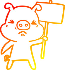 warm gradient line drawing cartoon angry pig